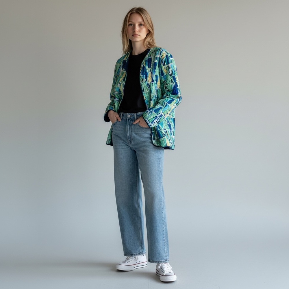 Alfred Dunner Reversible Quilt Grandma jacket Cardigan 
Teal Green Blue Coastal - Picture 2 of 10